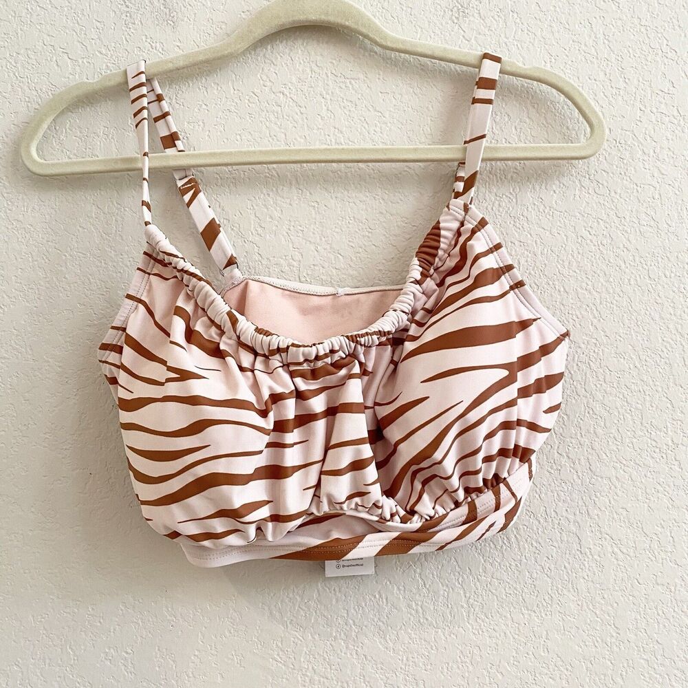 NWT Cupshe Women's Swim Top Bikini Zebra Cream Straps Size 0X